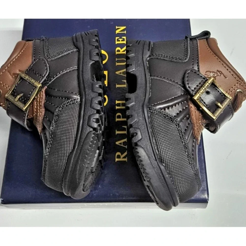 Polo Ralph Lauren Boy's Dover Boot Sneaker Chocolate black Sz 4‎ Toddler